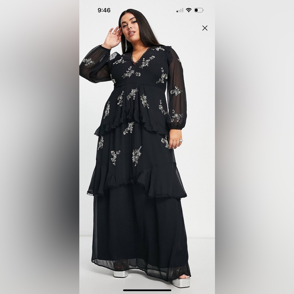 ASOS Curve circle trim maxi dress with floral embellishment